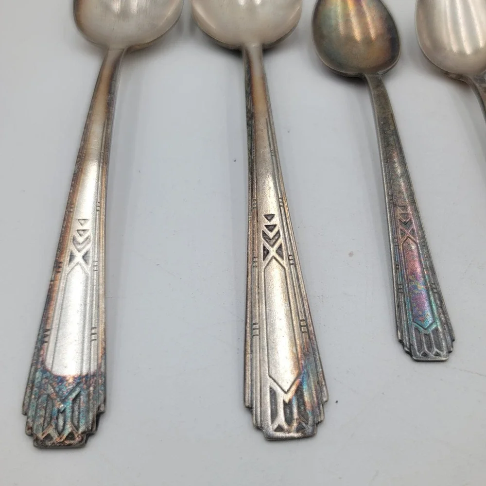 Oneida Community Tudor Plate Friendship Spoons 4pc Art Deco‎ Silverplate 1932